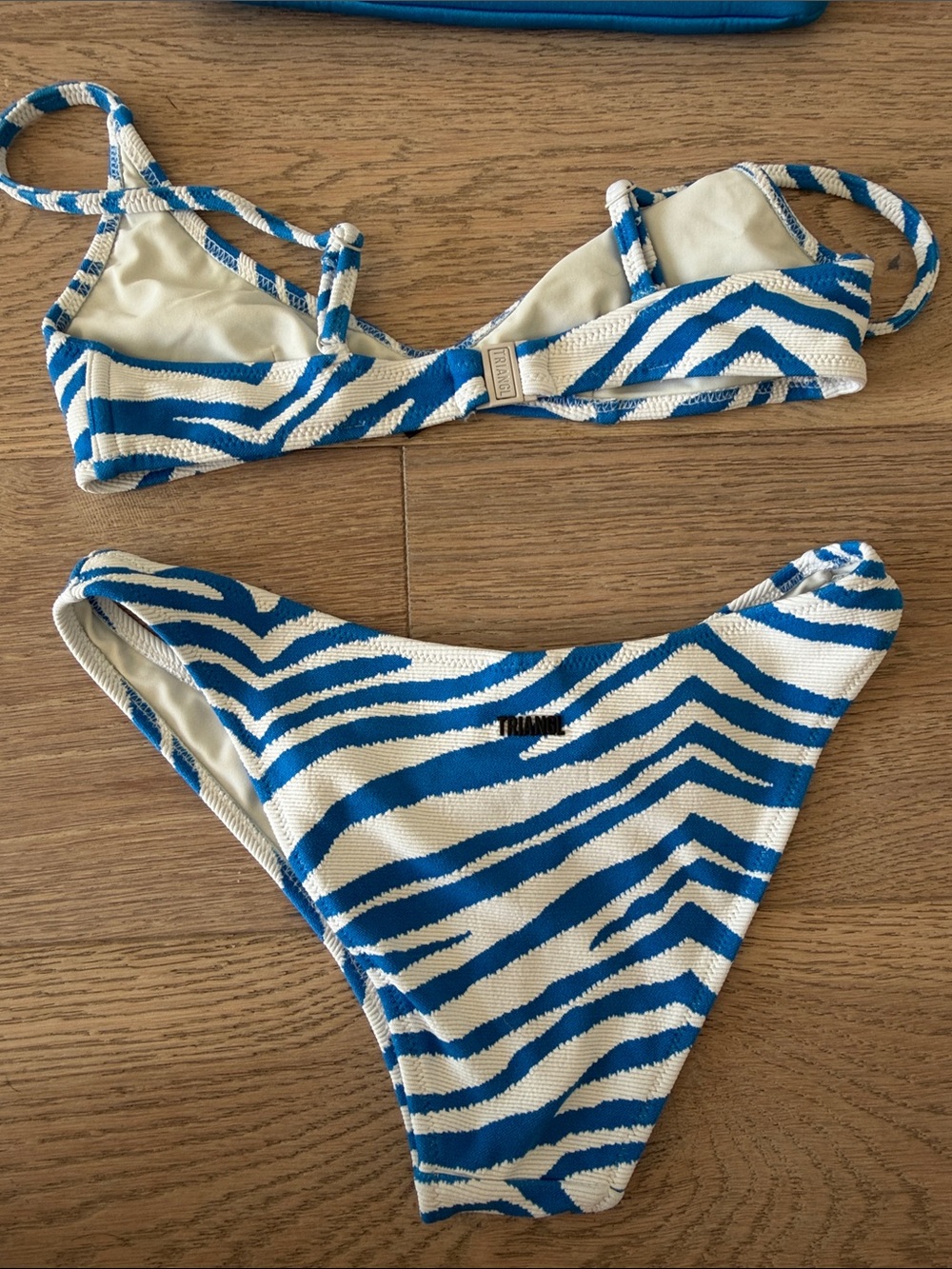 triangl swimwear Blue and White Zebra Stripe Bikini with Tech Pouch - Picture 5 of 8